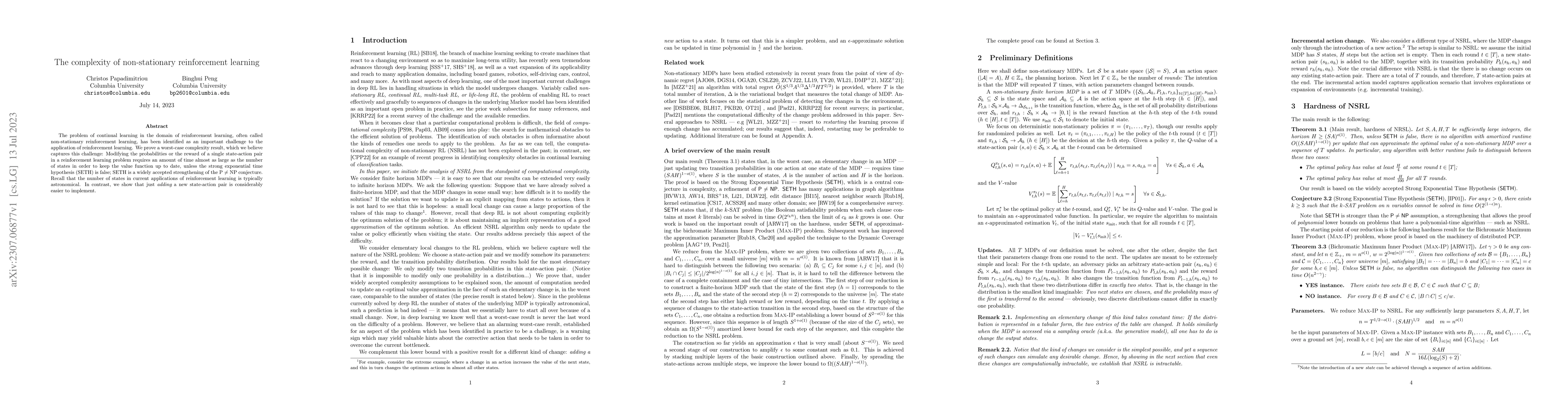 Thumbnail for The complexity of non-stationary reinforcement learning
