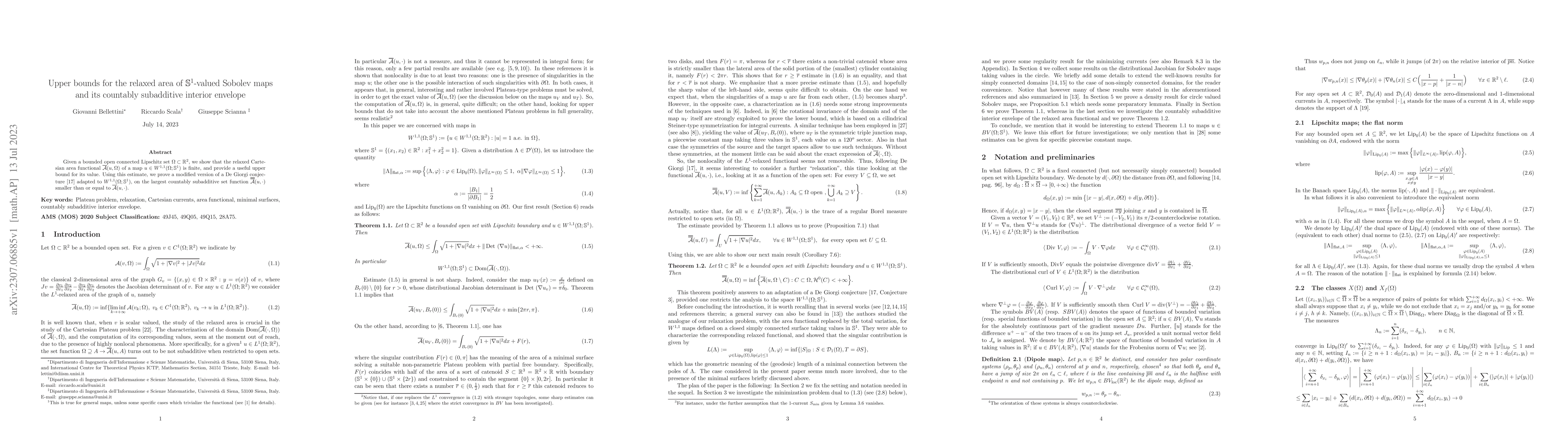 Thumbnail for Upper bounds for the relaxed area of $\mathbb S^1$-valued Sobolev maps
  and its countably subadditive interior envelope