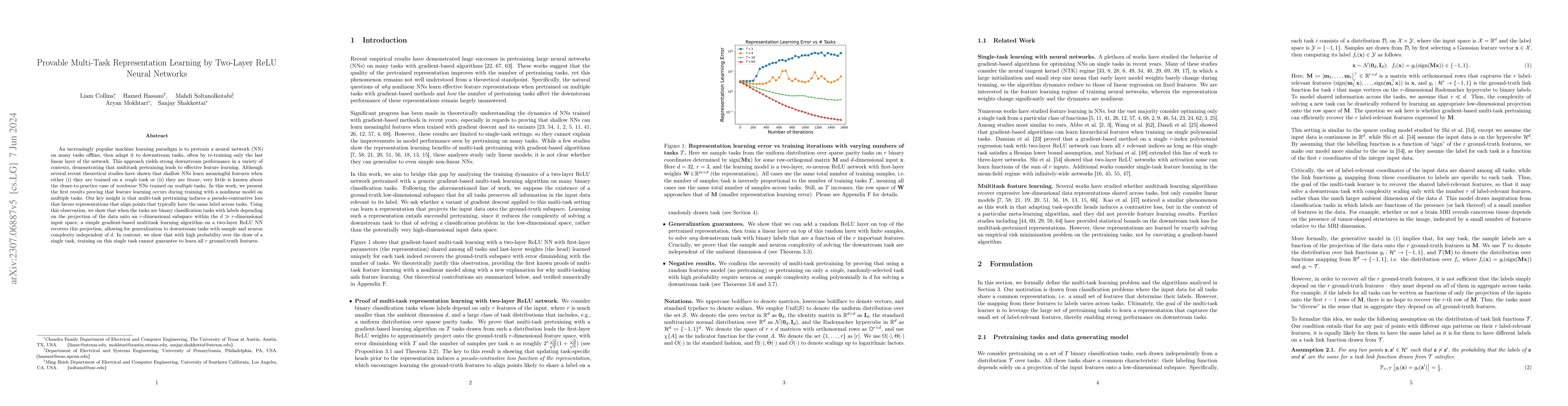 Thumbnail for Provable Multi-Task Representation Learning by Two-Layer ReLU Neural
  Networks