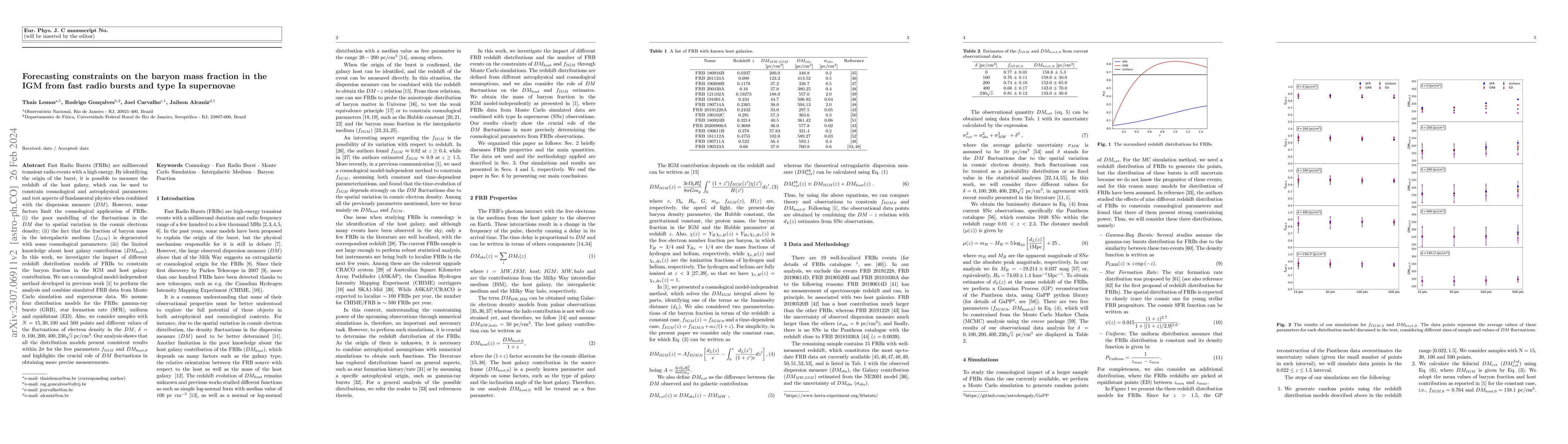 Thumbnail for Forecasting constraints on the baryon mass fraction in the IGM from fast
  radio bursts and type Ia supernovae