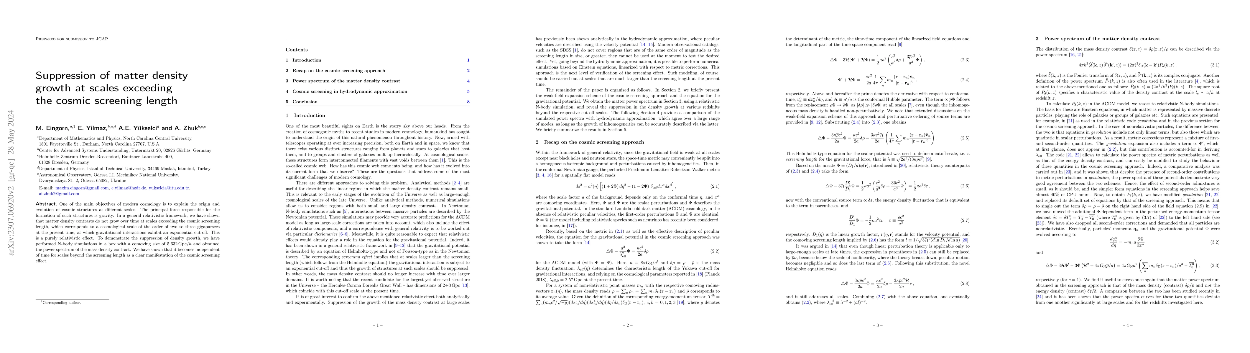 Thumbnail for Suppression of matter density growth at scales exceeding the cosmic
  screening length