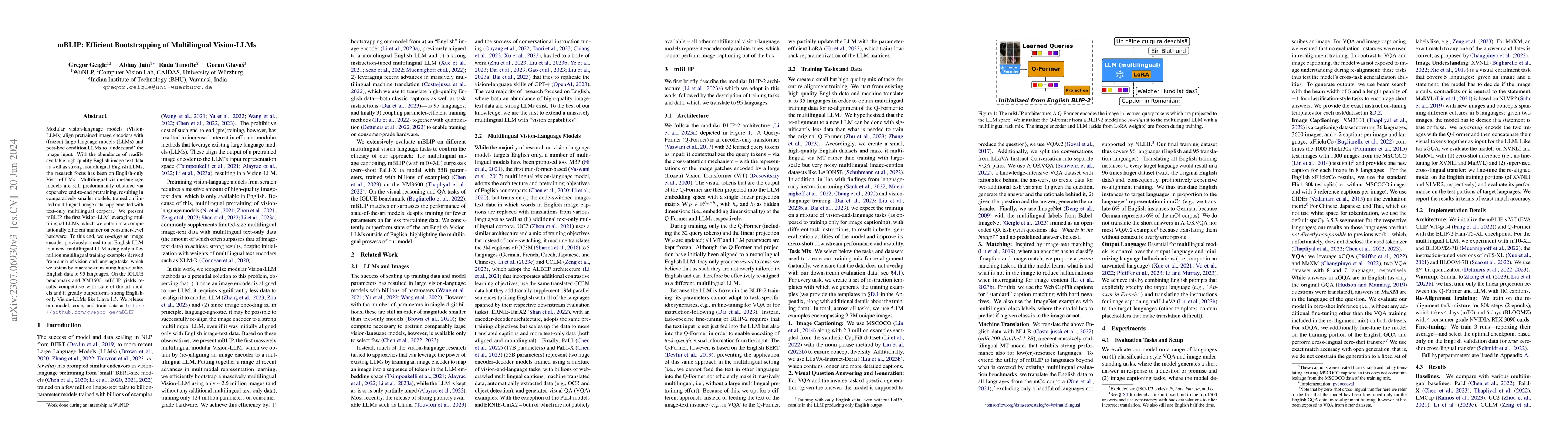 Thumbnail for mBLIP: Efficient Bootstrapping of Multilingual Vision-LLMs