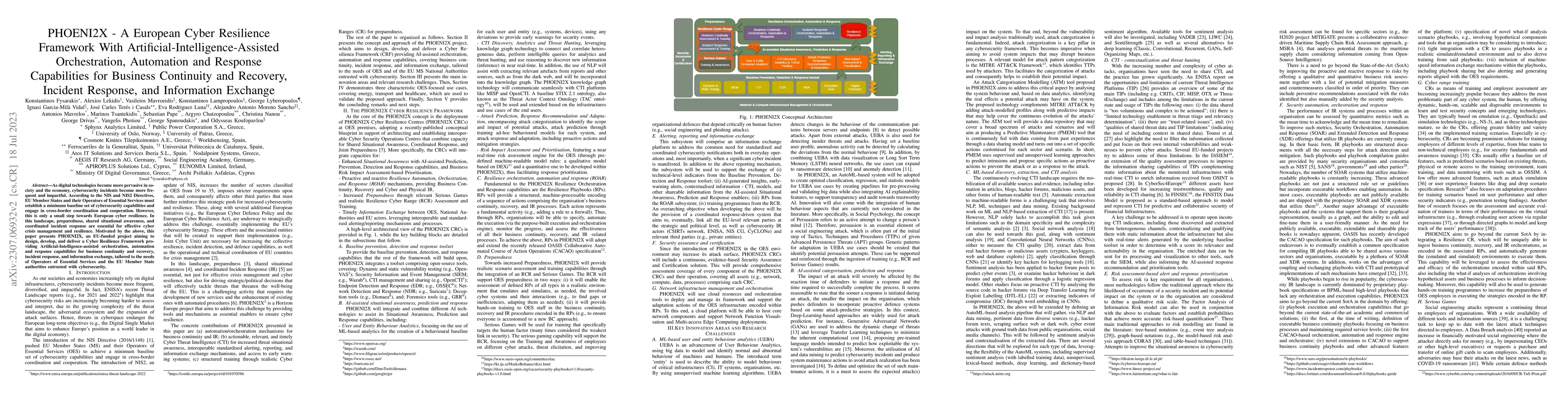 Thumbnail for PHOENI2X -- A European Cyber Resilience Framework With
  Artificial-Intelligence-Assisted Orchestration, Automation and Response
  Capabilities for Business Continuity and Recovery, Incident Response, and
  Information Exchange