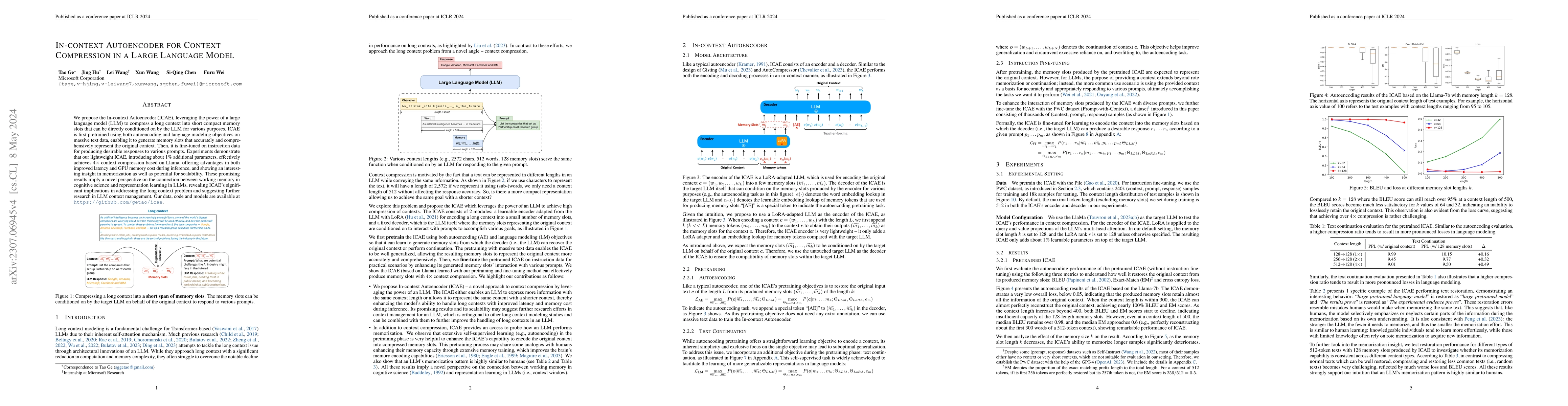 Thumbnail for In-context Autoencoder for Context Compression in a Large Language Model