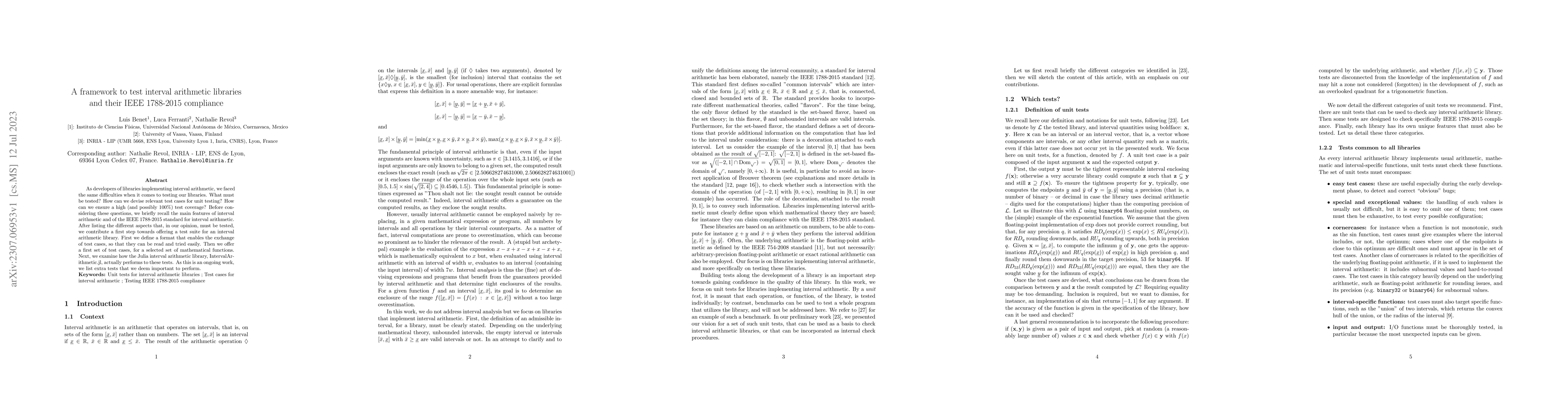 Thumbnail for A framework to test interval arithmetic libraries and their IEEE
  1788-2015 compliance