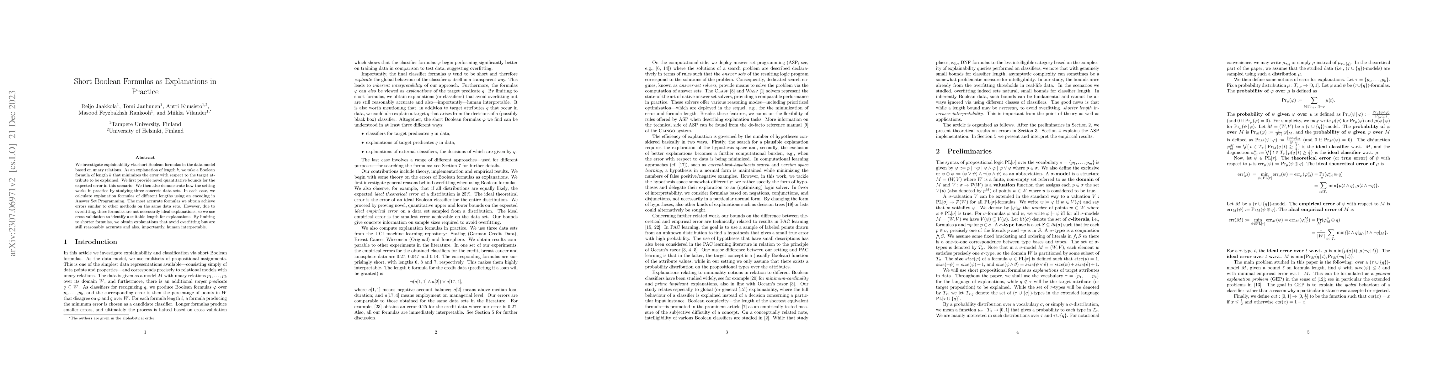 Thumbnail for Short Boolean Formulas as Explanations in Practice