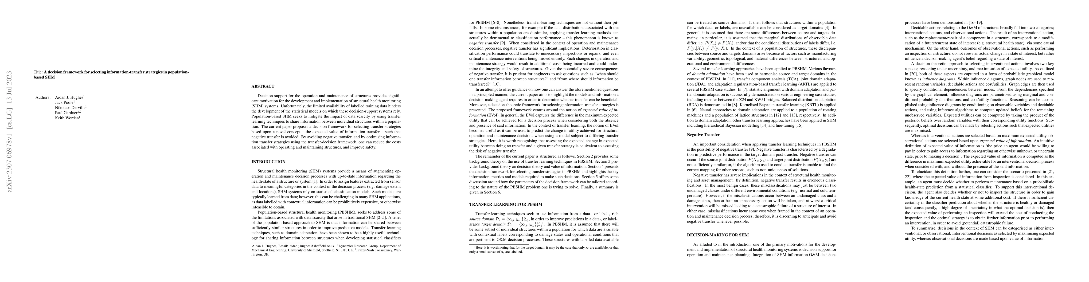 Thumbnail for A decision framework for selecting information-transfer strategies in
  population-based SHM
