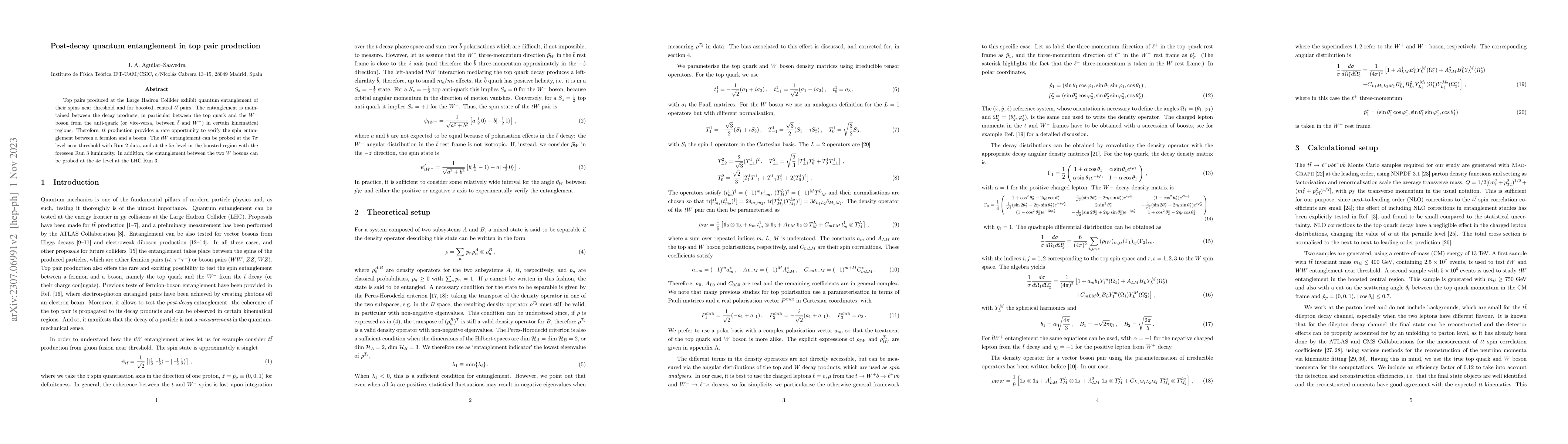 Thumbnail for Post-decay quantum entanglement in top pair production