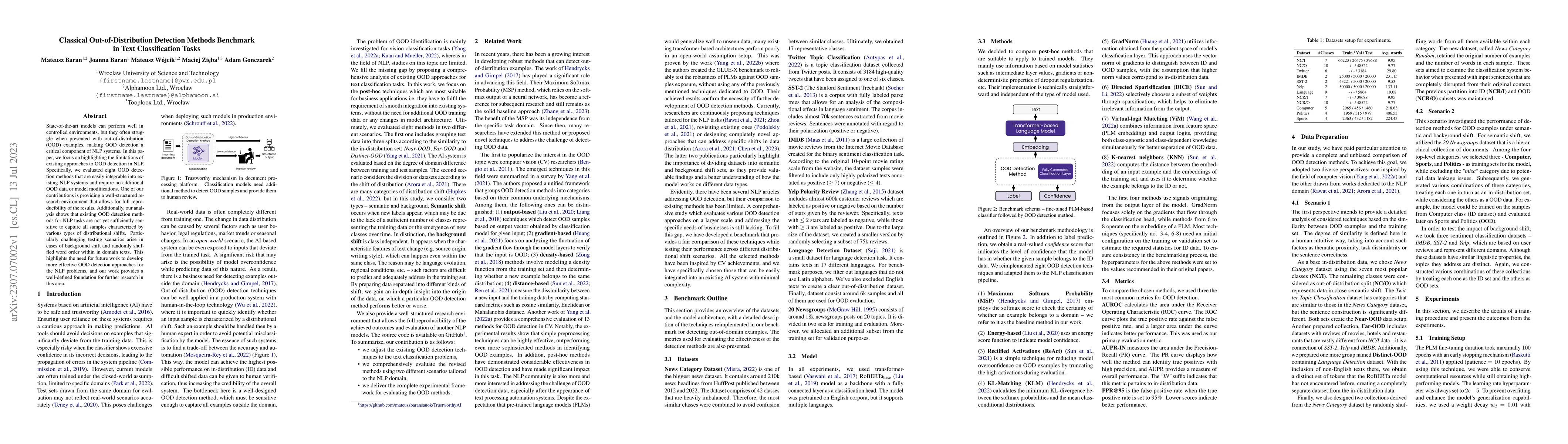 Thumbnail for Classical Out-of-Distribution Detection Methods Benchmark in Text
  Classification Tasks