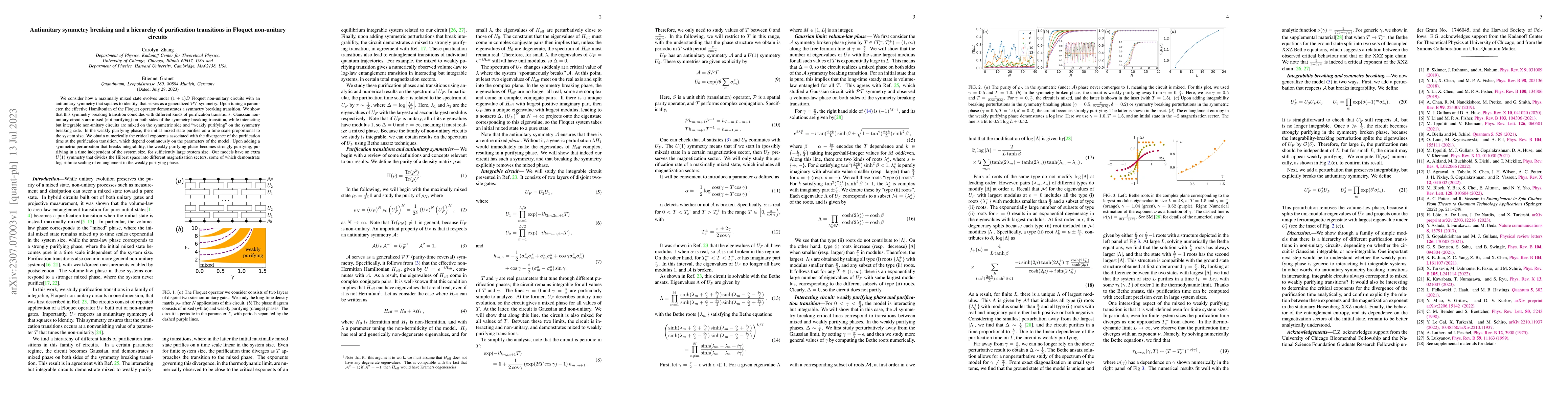 Thumbnail for Antiunitary symmetry breaking and a hierarchy of purification
  transitions in Floquet non-unitary circuits