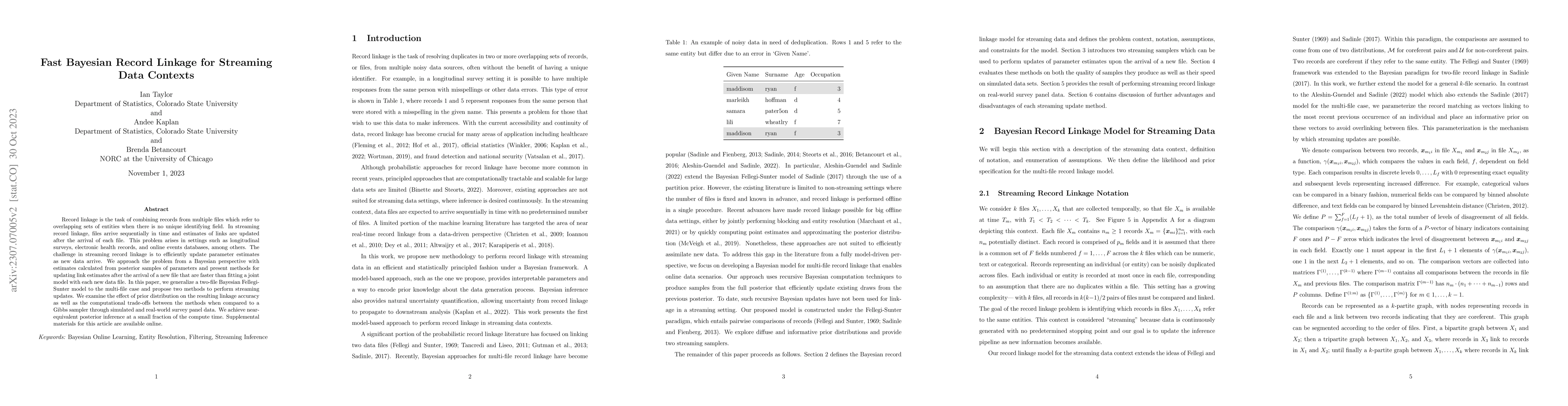 Thumbnail for Fast Bayesian Record Linkage for Streaming Data Contexts