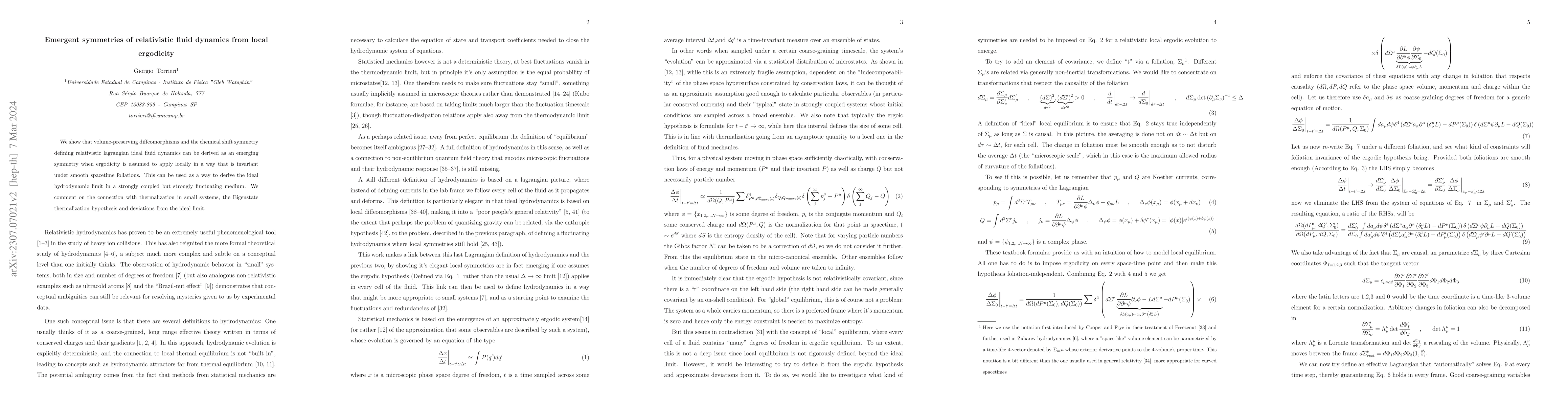 Thumbnail for Emergent symmetries of relativistic fluid dynamics from local ergodicity