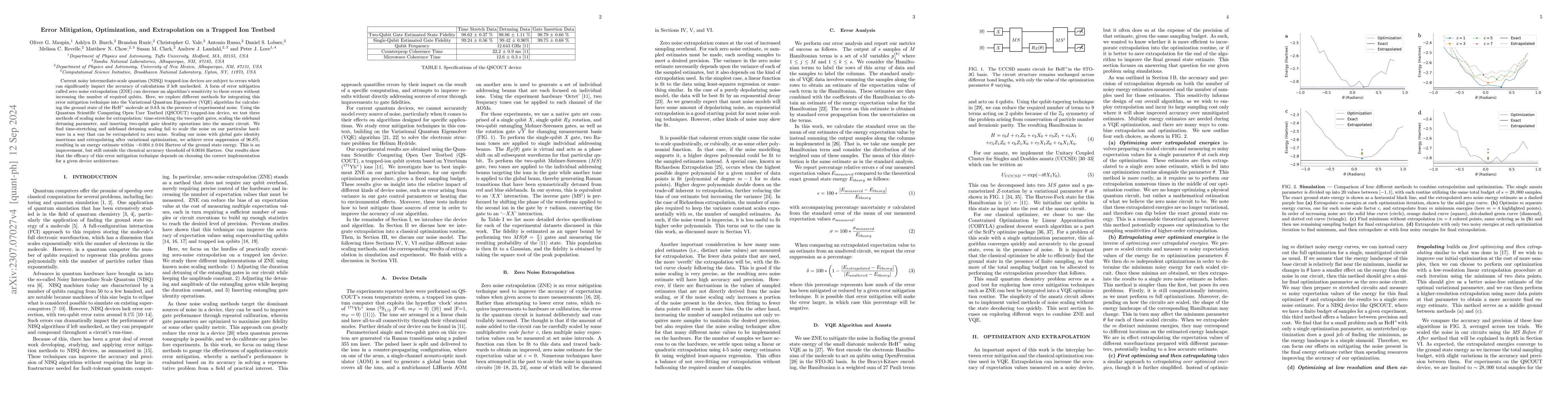 Thumbnail for Error mitigation, optimization, and extrapolation on a trapped ion
  testbed
