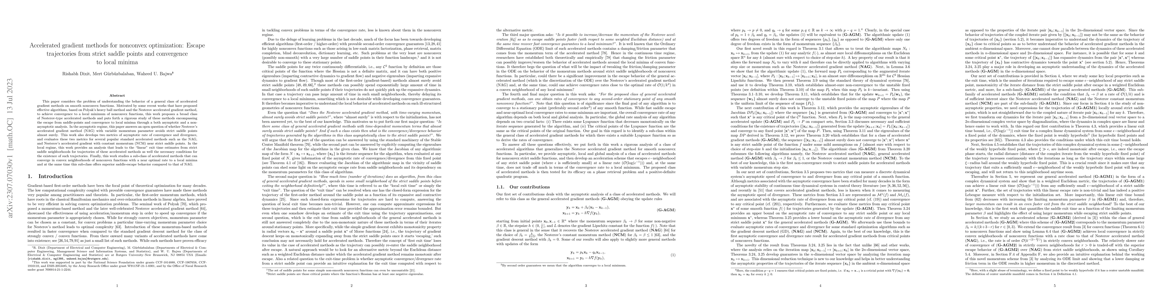 Thumbnail for Accelerated gradient methods for nonconvex optimization: Escape
  trajectories from strict saddle points and convergence to local minima