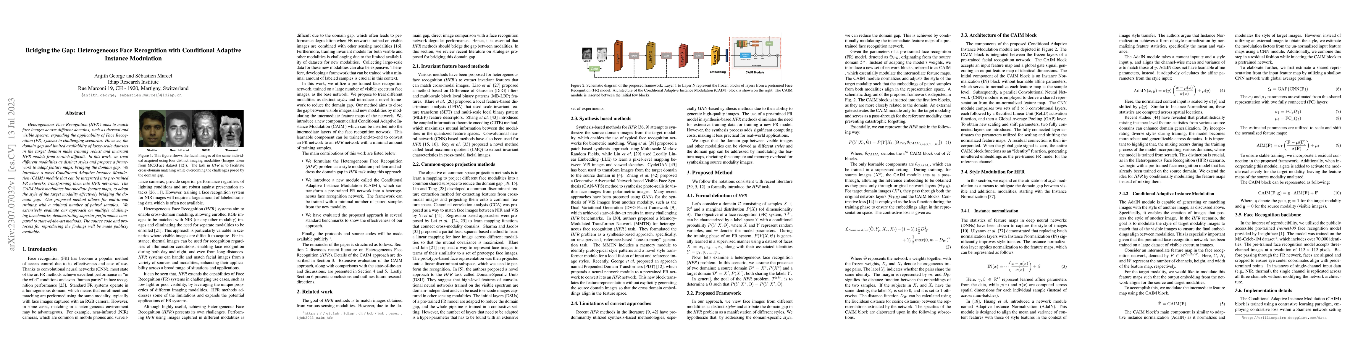 Thumbnail for Bridging the Gap: Heterogeneous Face Recognition with Conditional
  Adaptive Instance Modulation