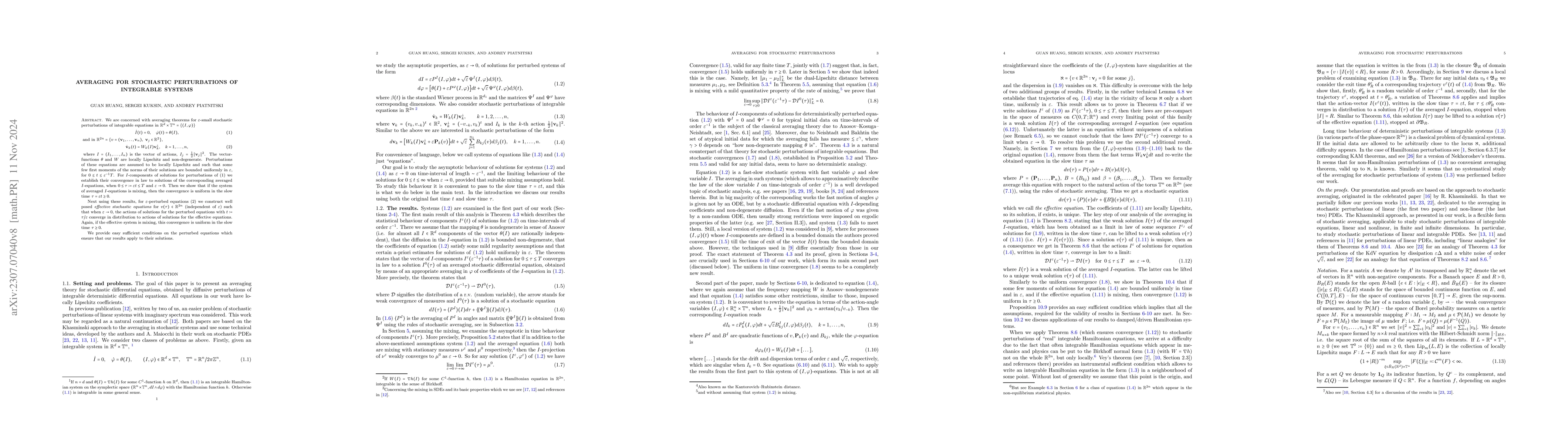 Thumbnail for Averaging for stochastic perturbations of integrable systems
