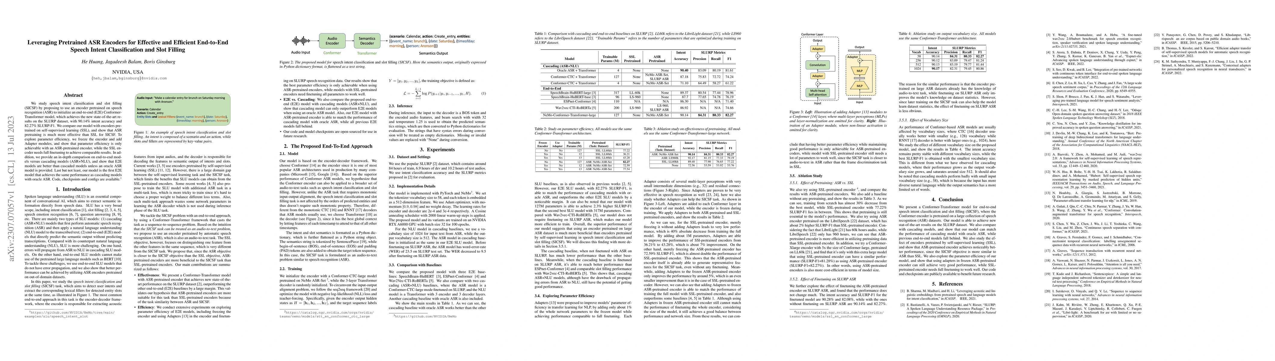 Thumbnail for Leveraging Pretrained ASR Encoders for Effective and Efficient
  End-to-End Speech Intent Classification and Slot Filling