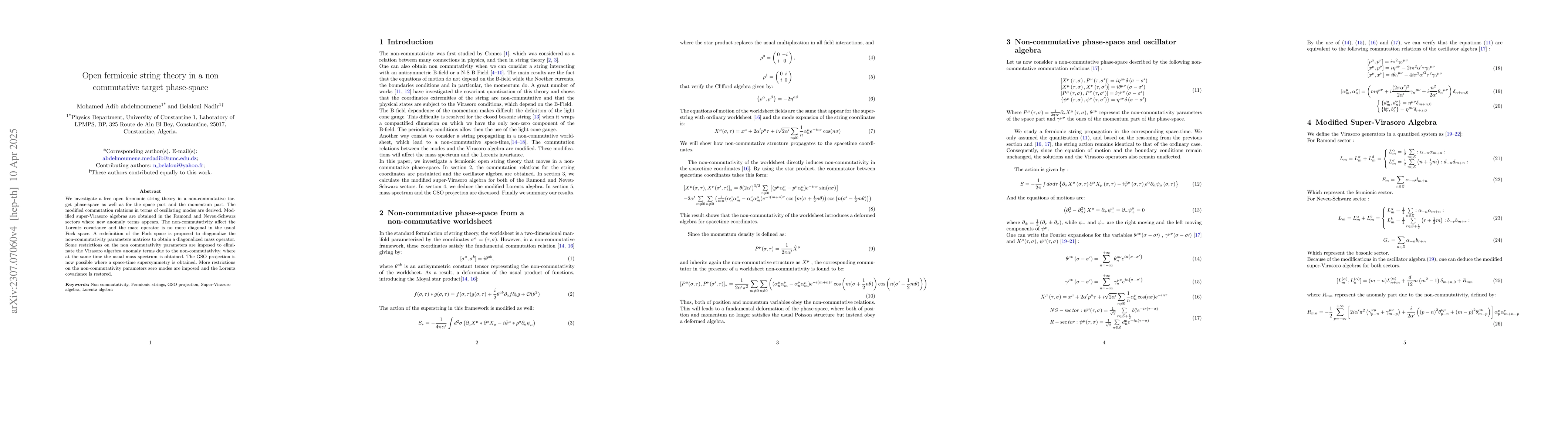 Thumbnail for Open fermionic string theory in a non commutative target phase-space