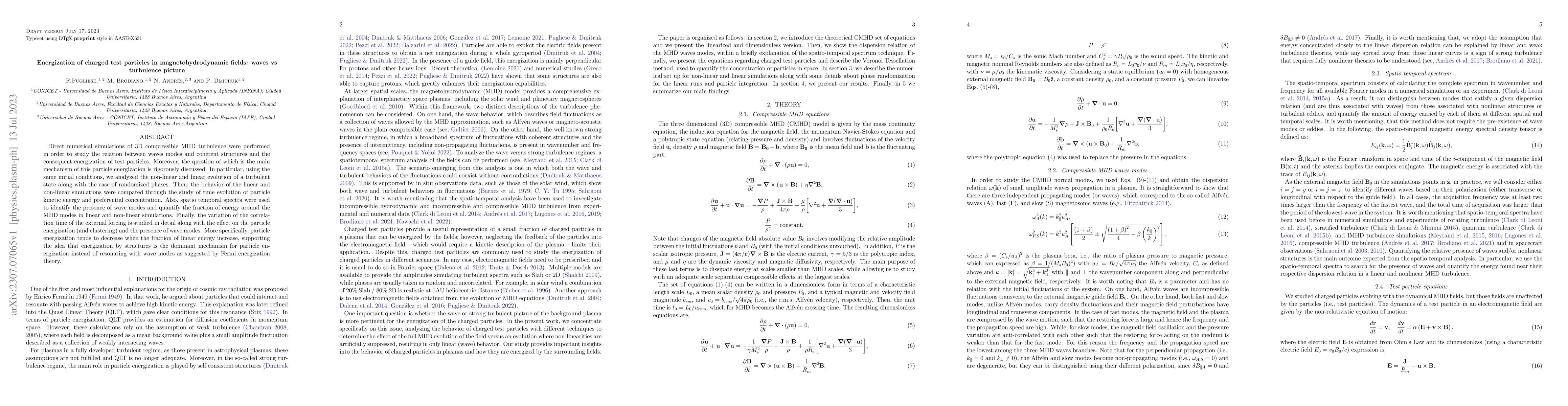 Thumbnail for Energization of charged test particles in magnetohydrodynamic fields:
  waves vs turbulence picture