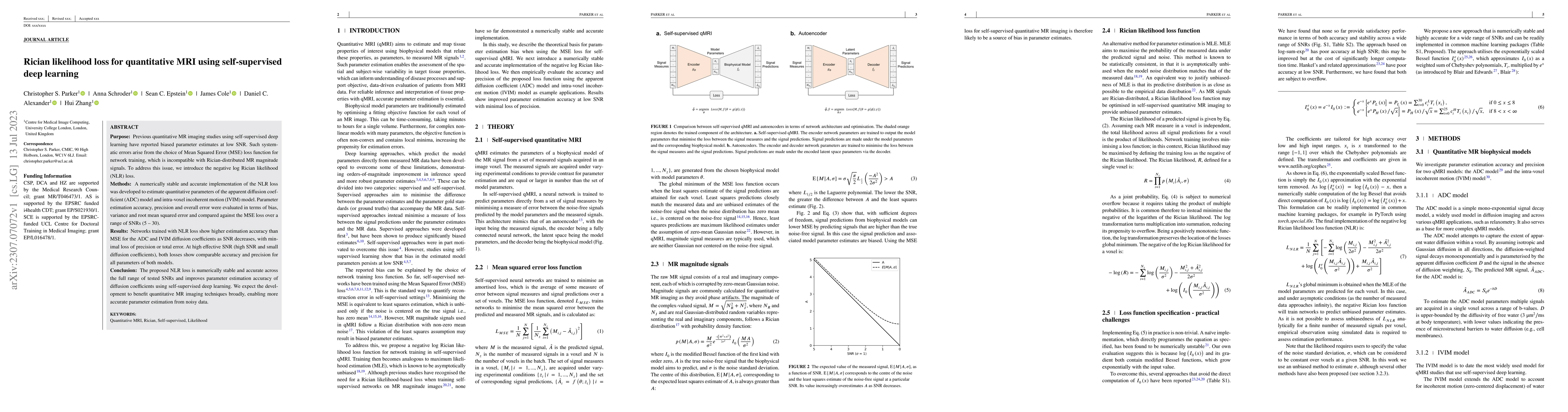 Thumbnail for Rician likelihood loss for quantitative MRI using self-supervised deep
  learning