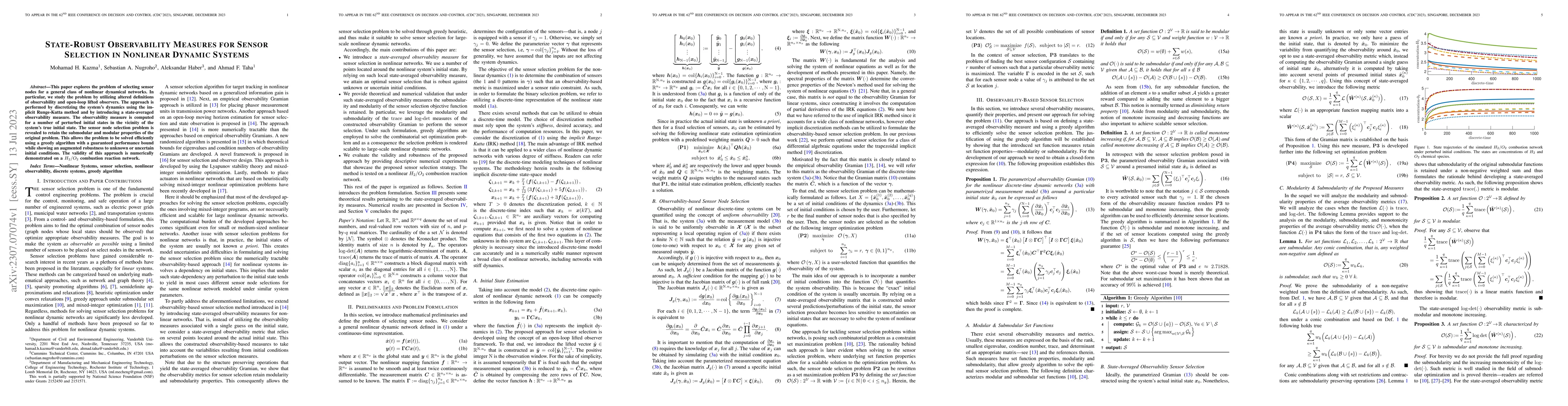 Thumbnail for State-Robust Observability Measures for Sensor Selection in Nonlinear
  Dynamic Systems