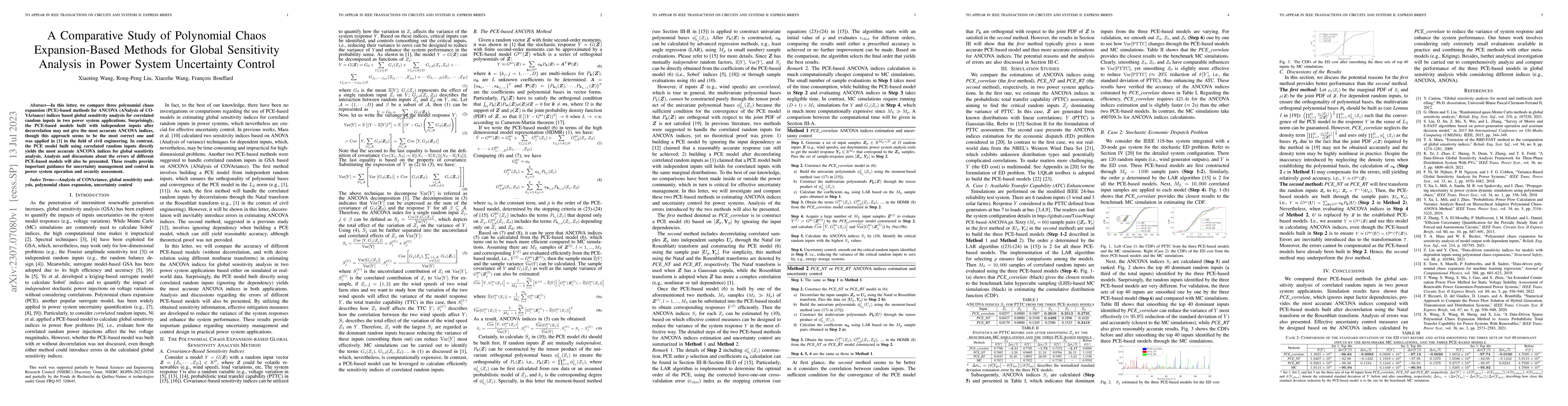 Thumbnail for A Comparative Study of Polynomial Chaos Expansion-Based Methods for
  Global Sensitivity Analysis in Power System Uncertainty Control