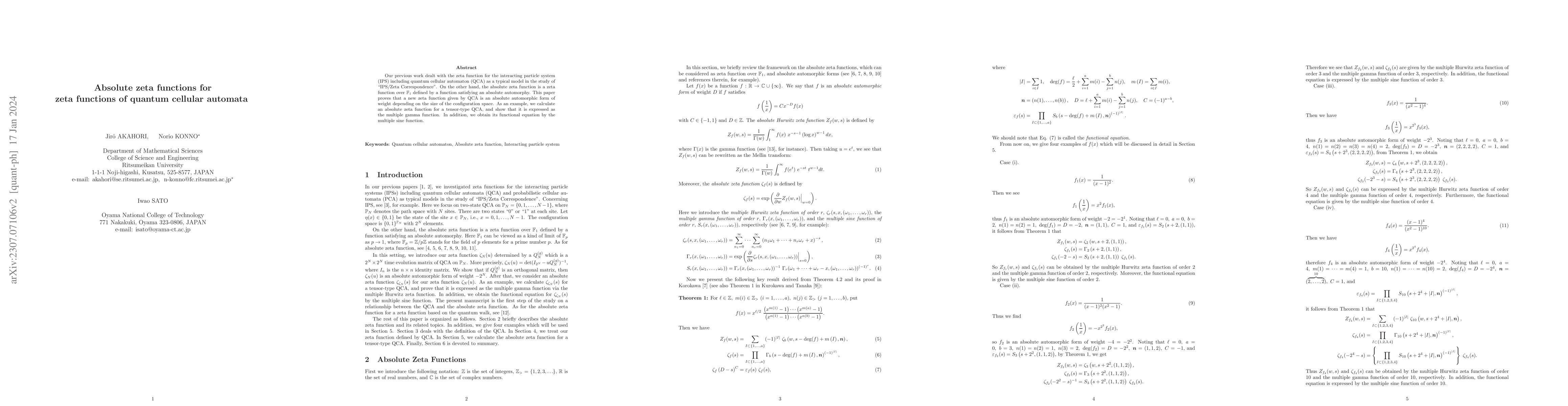 Thumbnail for Absolute zeta functions for zeta functions of quantum cellular automata