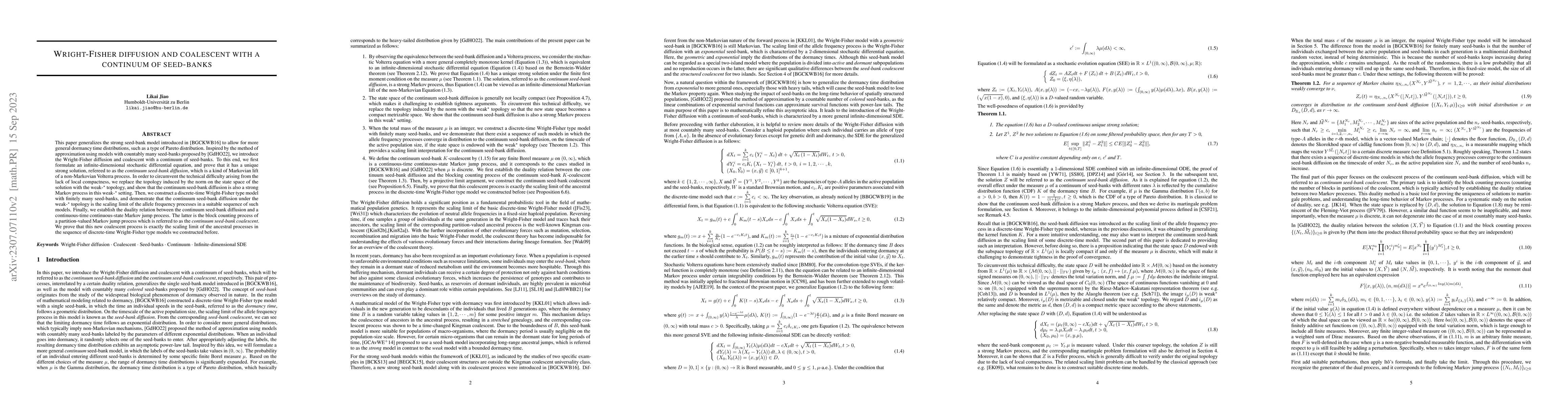 Thumbnail for Wright-Fisher diffusion and coalescent with a continuum of seed-banks
