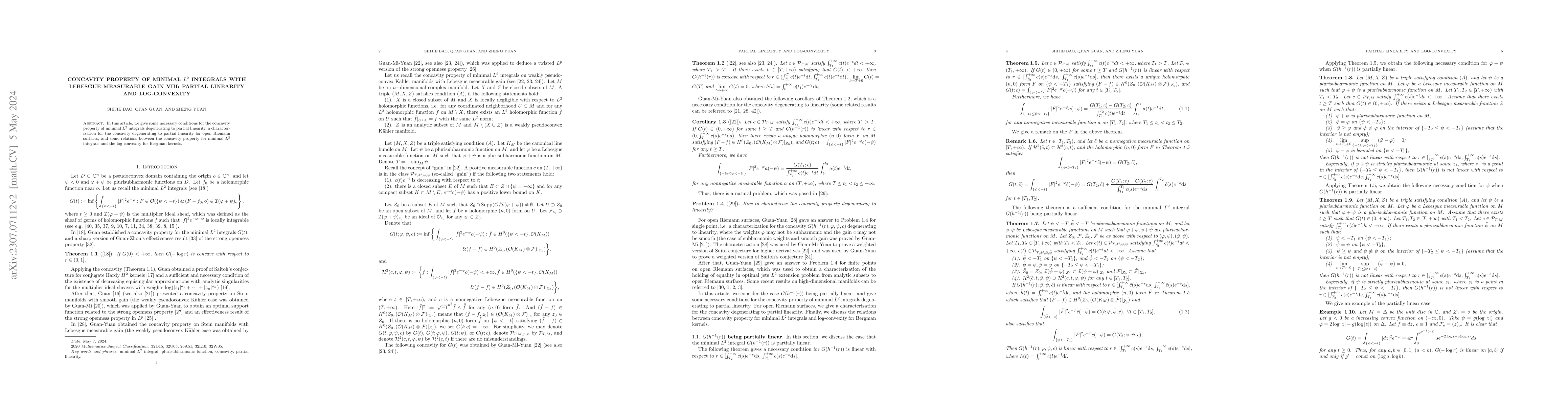 Thumbnail for Concavity property of minimal $L^{2}$ integrals with Lebesgue measurable
  gain VIII -- partial linearity and log-convexity