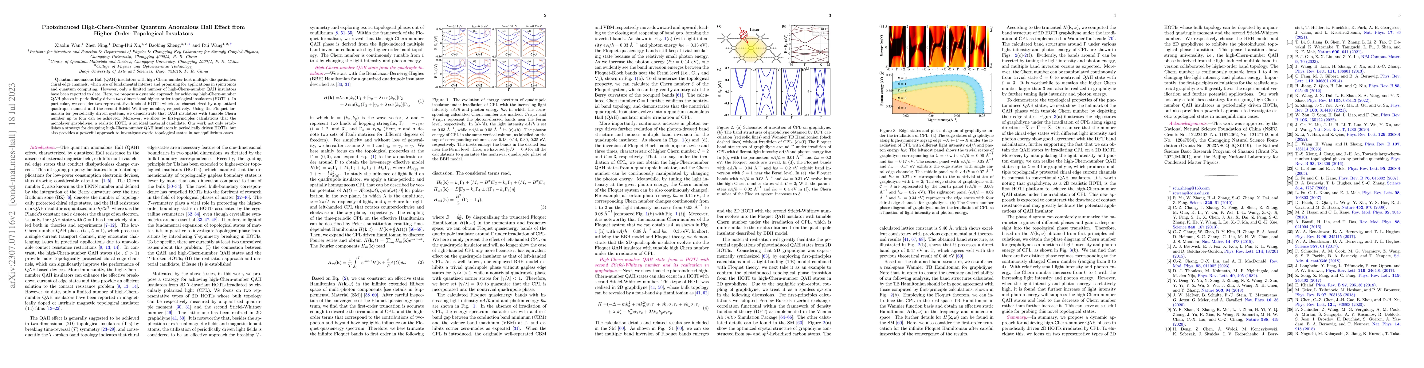 Thumbnail for Photoinduced High-Chern-Number Quantum Anomalous Hall Effect from
  Higher-Order Topological Insulators