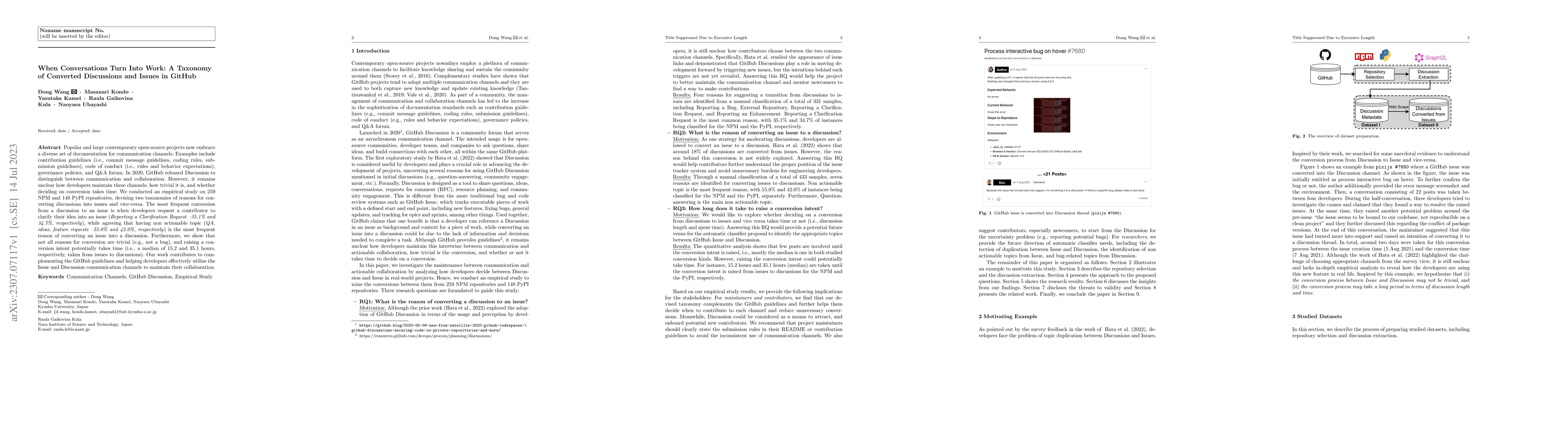 Thumbnail for When Conversations Turn Into Work: A Taxonomy of Converted Discussions
  and Issues in GitHub