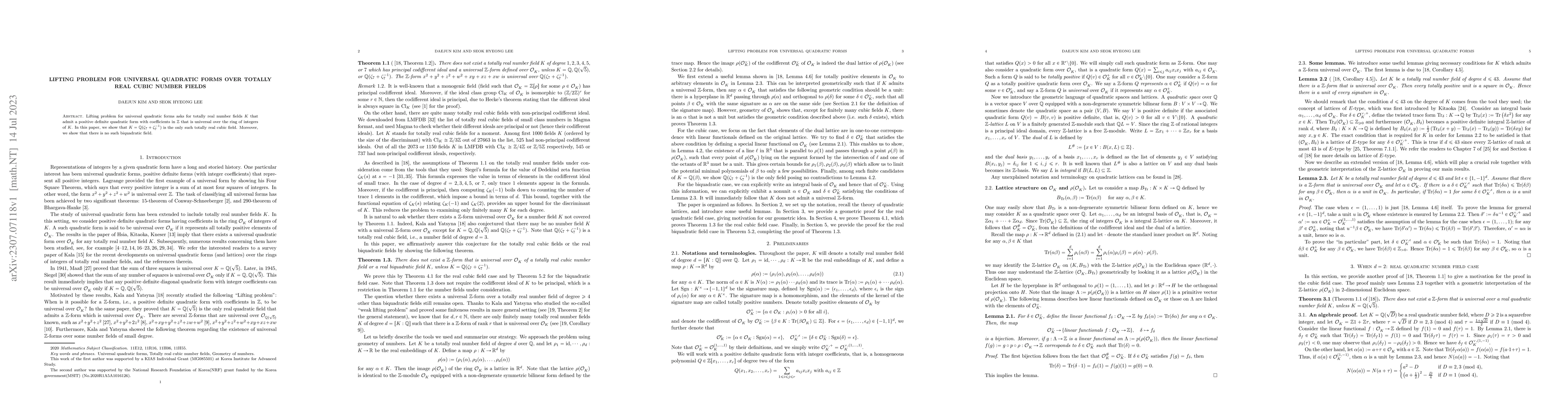Thumbnail for Lifting problem for universal quadratic forms over totally real cubic
  number fields