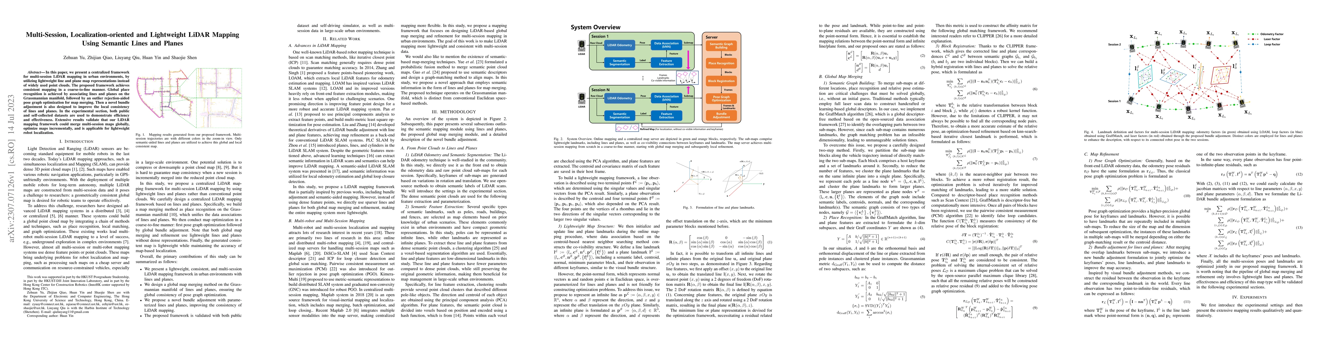 Thumbnail for Multi-Session, Localization-oriented and Lightweight LiDAR Mapping Using
  Semantic Lines and Planes