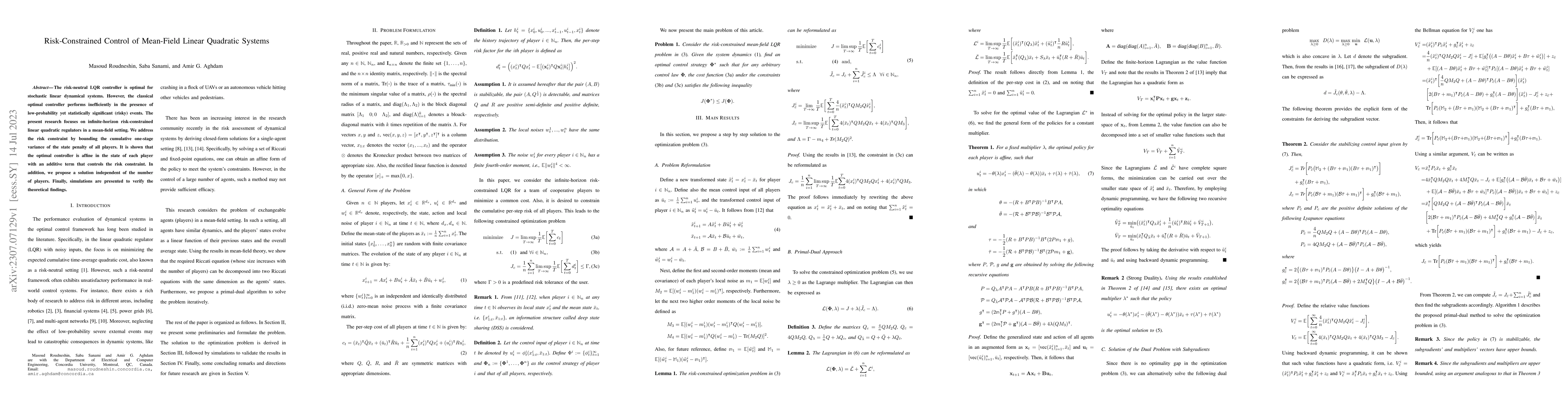 Thumbnail for Risk-Constrained Control of Mean-Field Linear Quadratic Systems