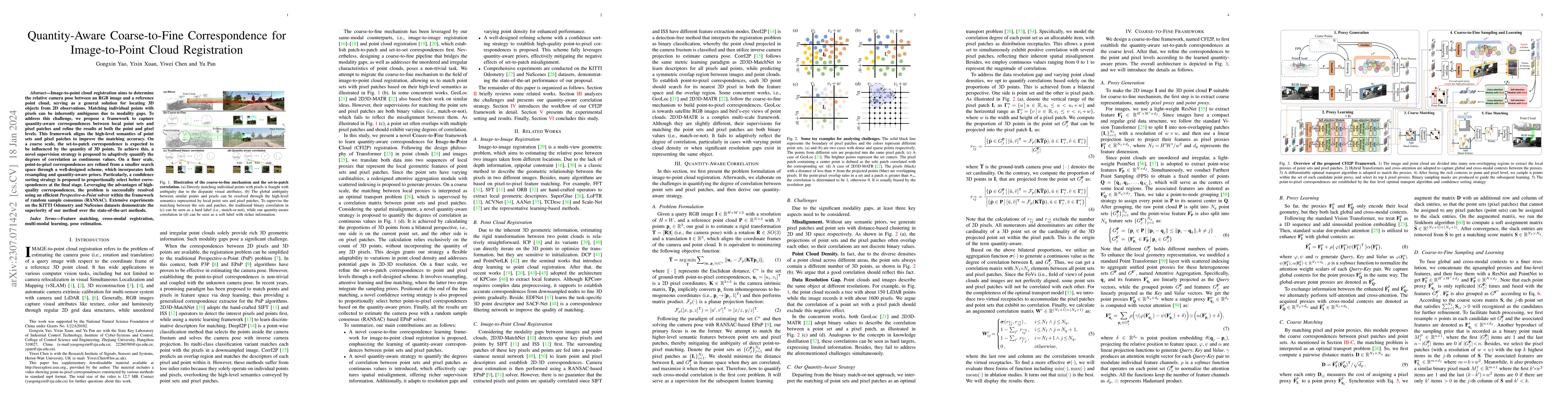 Thumbnail for Quantity-Aware Coarse-to-Fine Correspondence for Image-to-Point Cloud
  Registration
