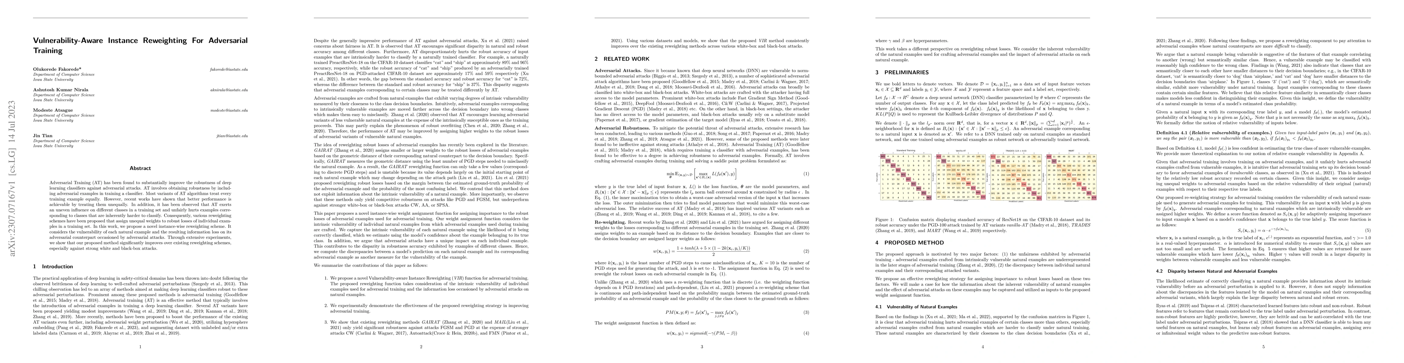 Thumbnail for Vulnerability-Aware Instance Reweighting For Adversarial Training