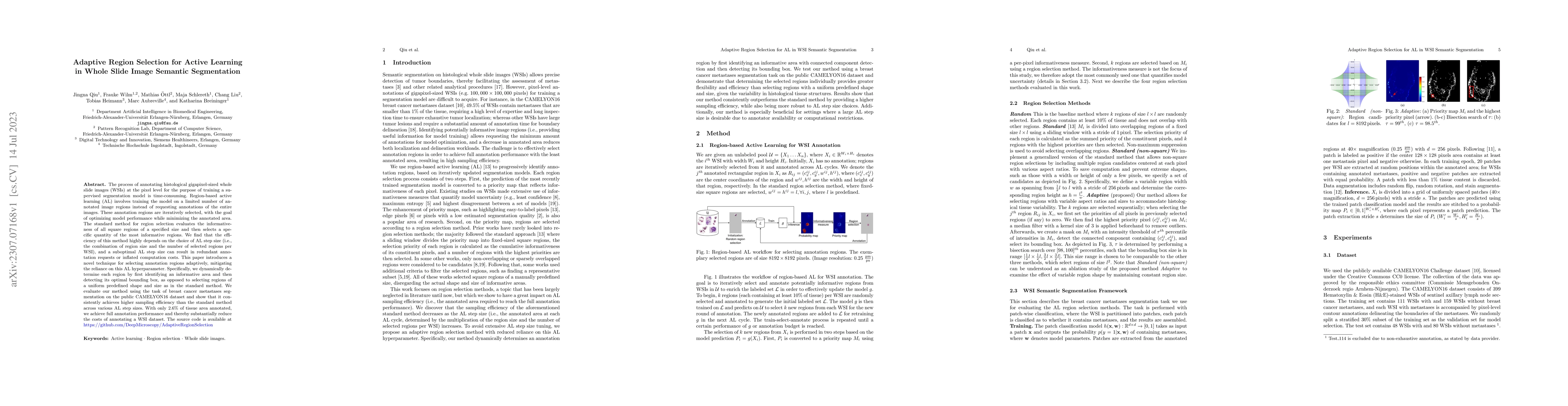 Thumbnail for Adaptive Region Selection for Active Learning in Whole Slide Image
  Semantic Segmentation