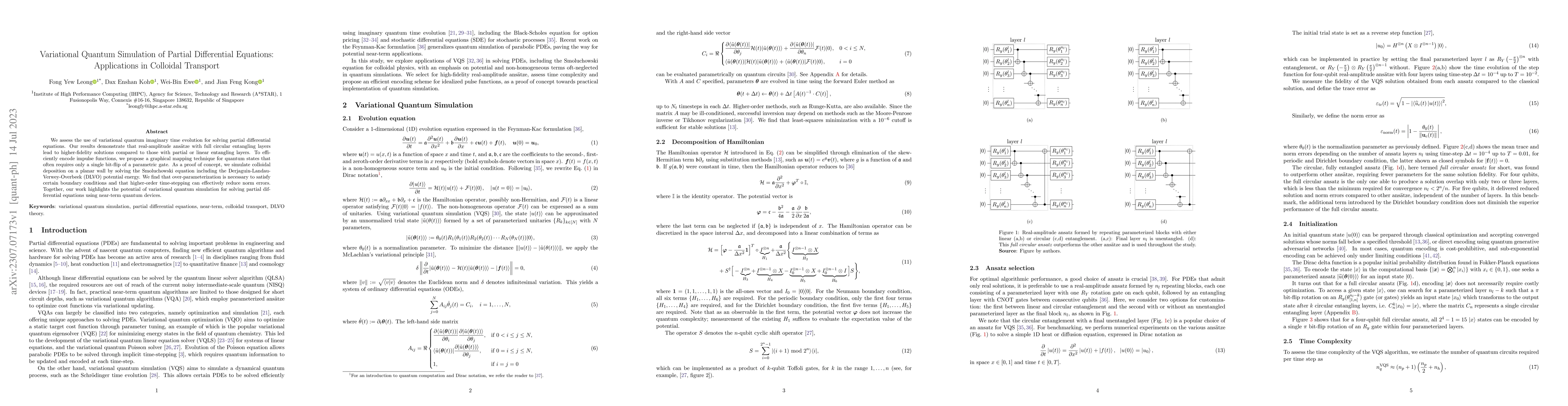 Thumbnail for Variational Quantum Simulation of Partial Differential Equations:
  Applications in Colloidal Transport