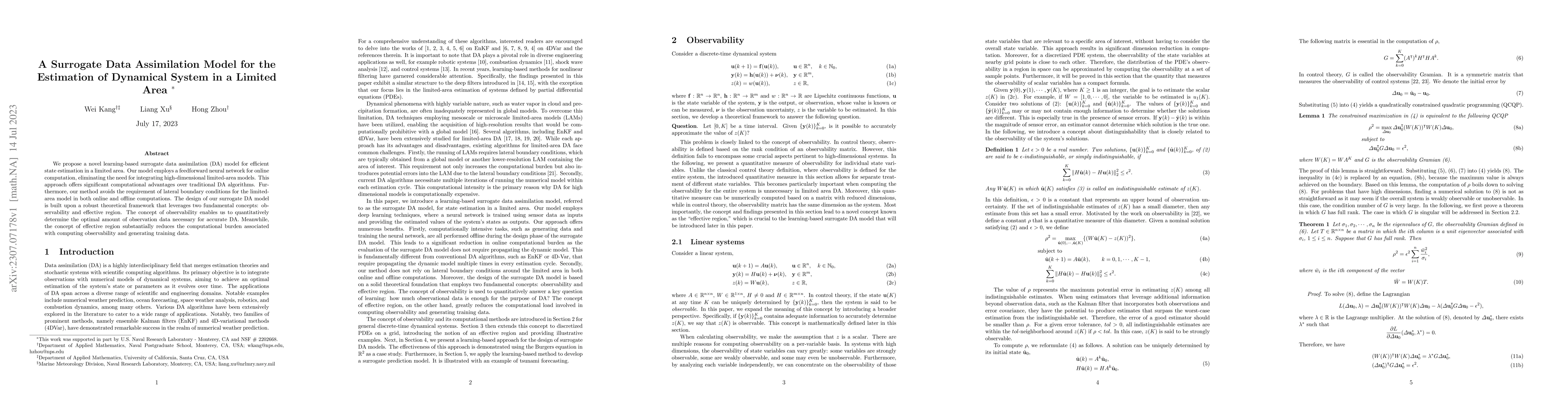Thumbnail for A Surrogate Data Assimilation Model for the Estimation of Dynamical
  System in a Limited Area