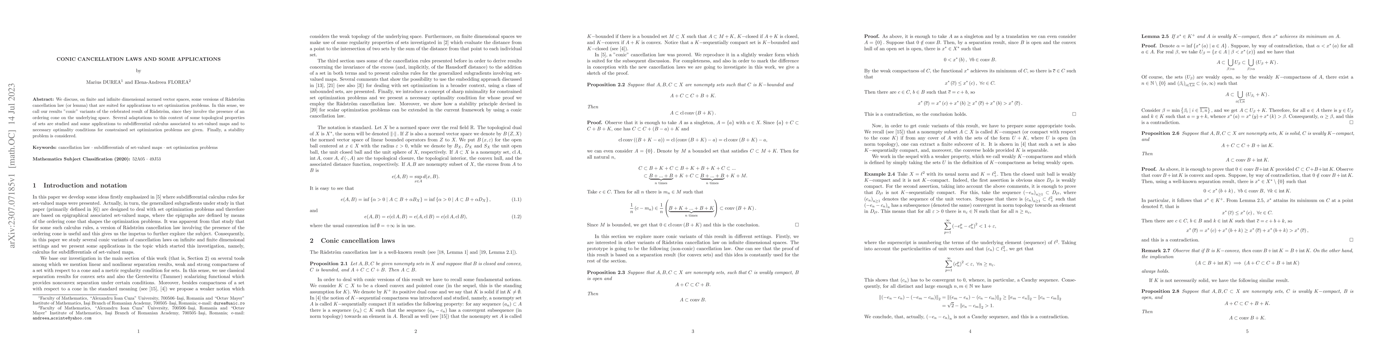 Thumbnail for Conic cancellation laws and some applications