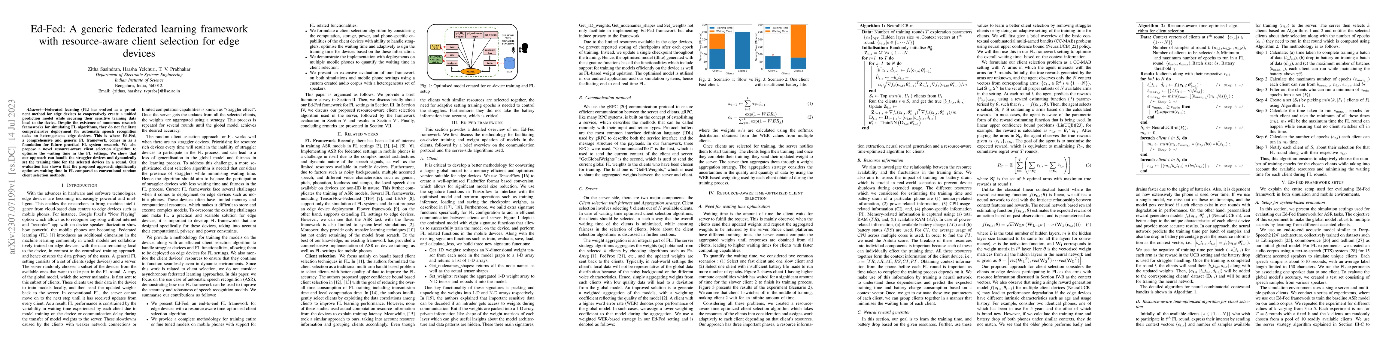 Thumbnail for Ed-Fed: A generic federated learning framework with resource-aware
  client selection for edge devices