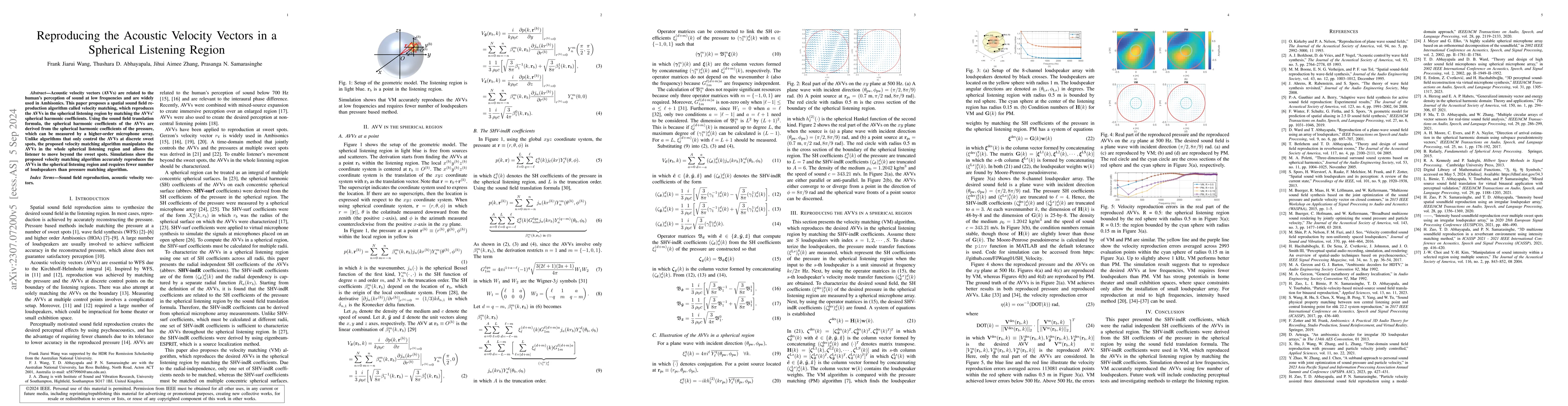 Thumbnail for Reproducing the Acoustic Velocity Vectors in a Spherical Listening
  Region