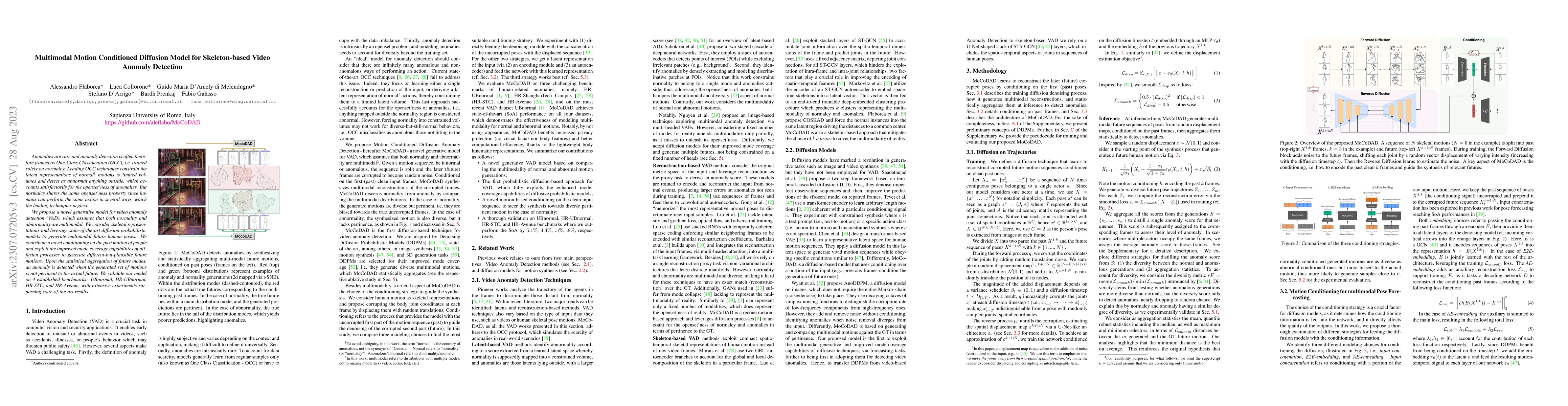 Thumbnail for Multimodal Motion Conditioned Diffusion Model for Skeleton-based Video
  Anomaly Detection
