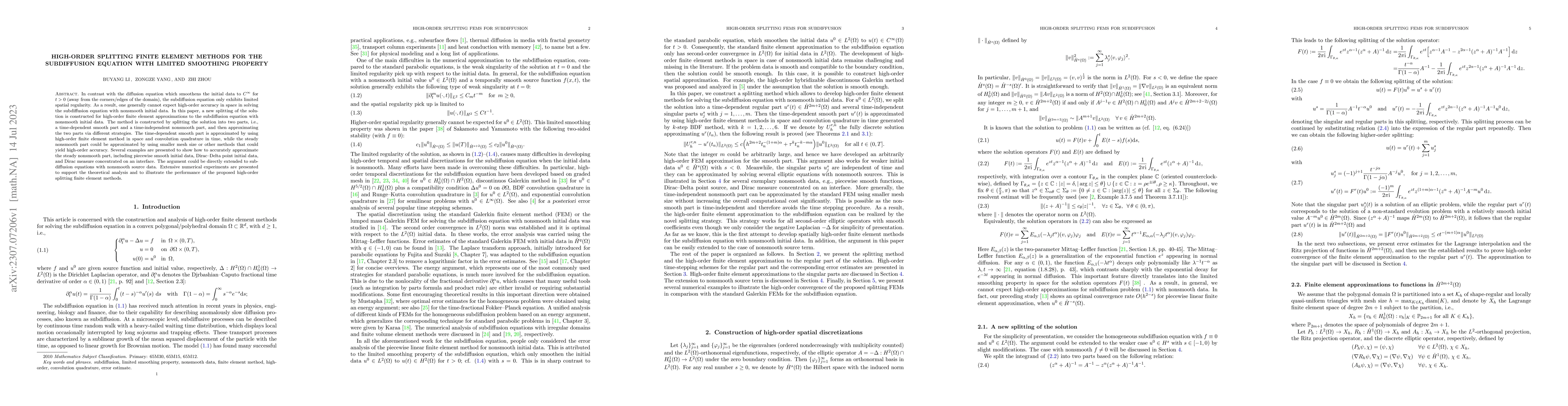 Thumbnail for High-order splitting finite element methods for the subdiffusion
  equation with limited smoothing property