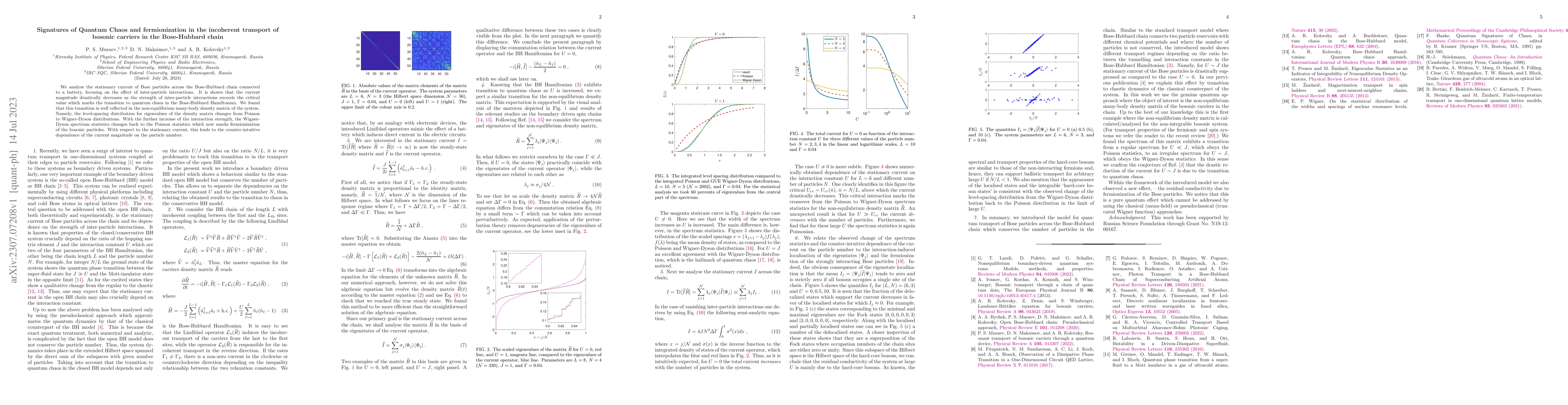 Thumbnail for Signatures of Quantum Chaos and fermionization in the incoherent
  transport of bosonic carriers in the Bose-Hubbard chain