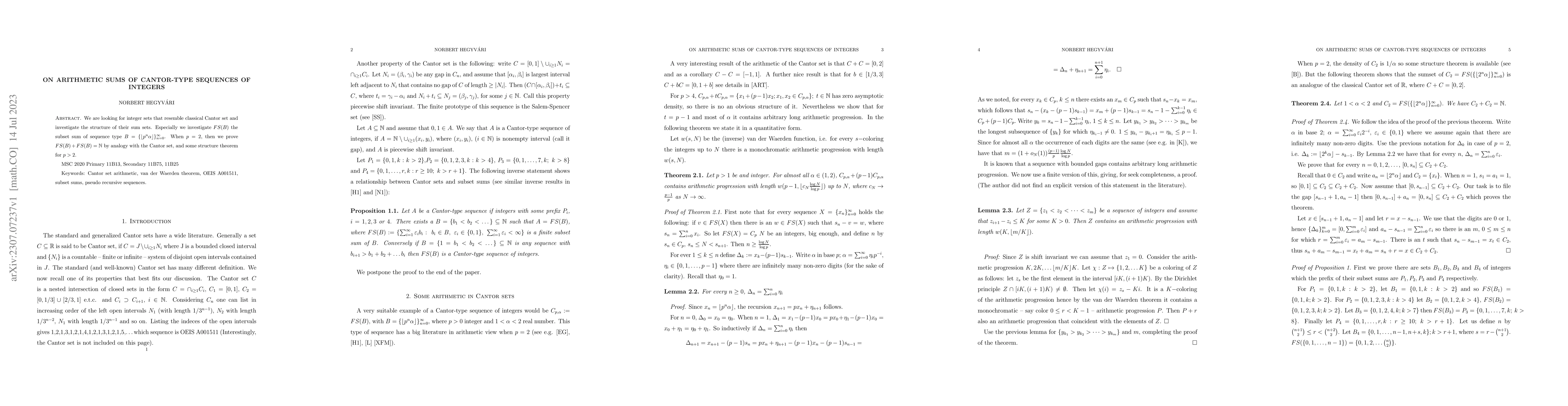 Thumbnail for On arithmetic sums of Cantor-type sequences of integers
