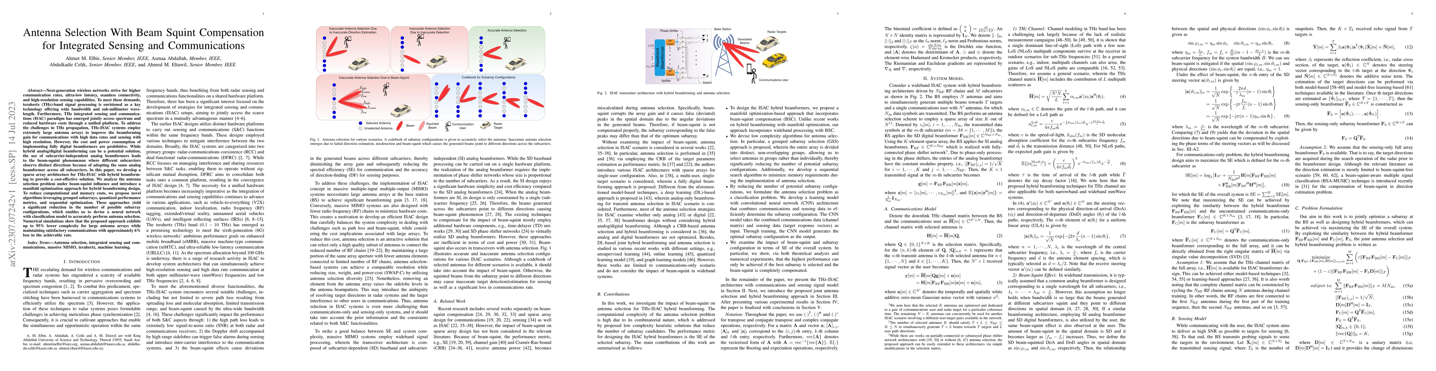 Thumbnail for Antenna Selection With Beam Squint Compensation for Integrated Sensing
  and Communications