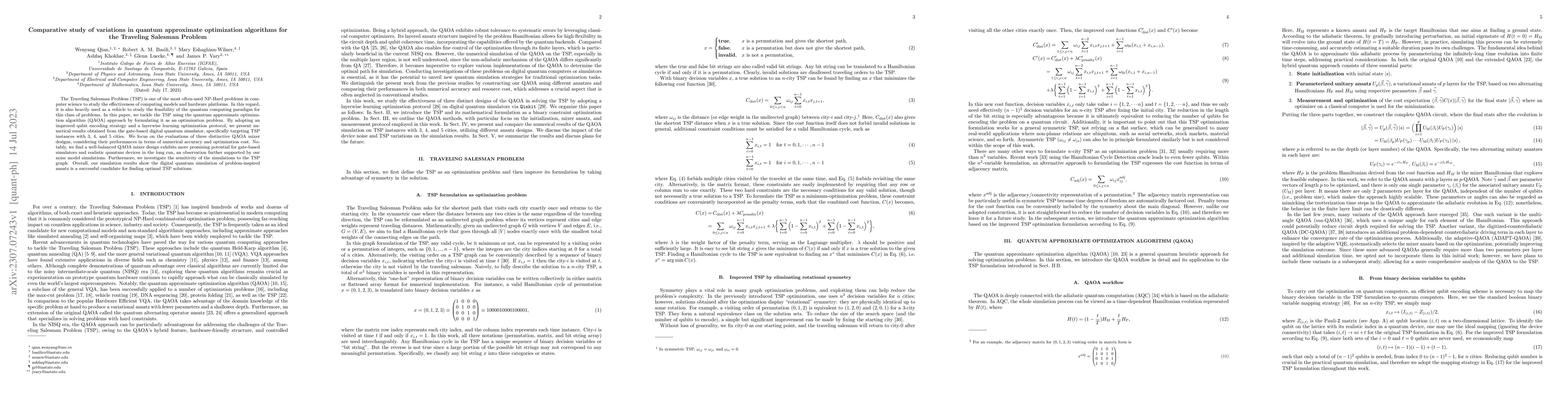 Thumbnail for Comparative study of variations in quantum approximate optimization
  algorithms for the Traveling Salesman Problem