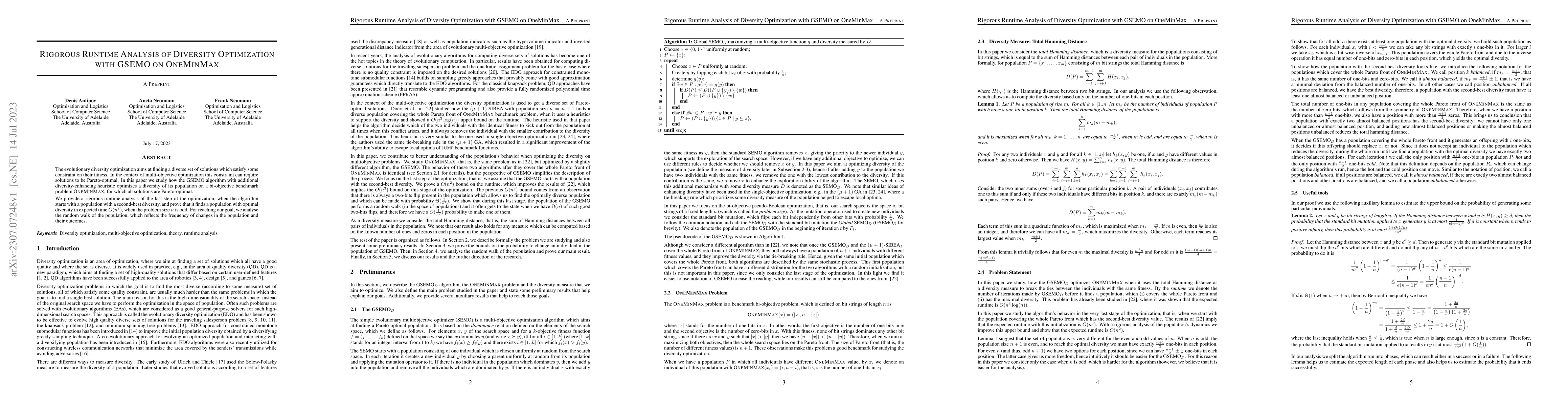 Thumbnail for Rigorous Runtime Analysis of Diversity Optimization with GSEMO on
  OneMinMax