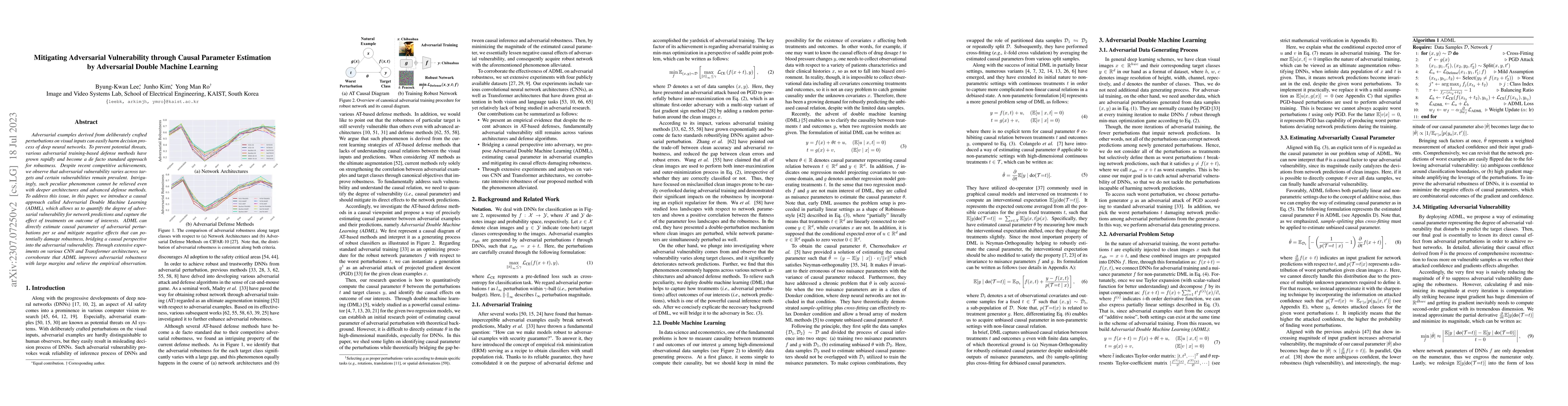 Thumbnail for Mitigating Adversarial Vulnerability through Causal Parameter Estimation
  by Adversarial Double Machine Learning